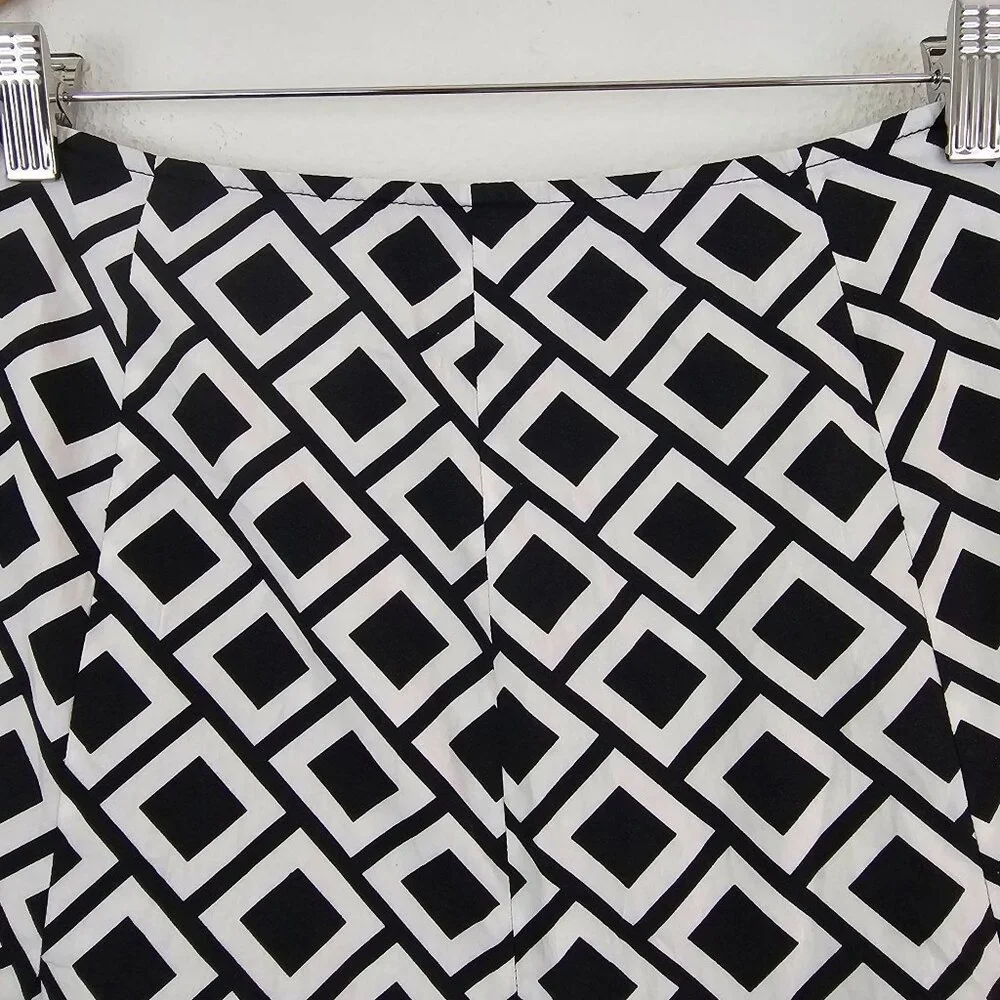 VTG RB Womens Sz 12 Monochrome Geometric Retro Midi Skirt Sustainable Cotton